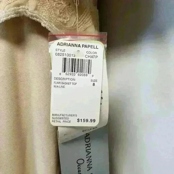 Adrianna Papell Occasions 2 Pc Set Beaded Flower Bskt skirt Beige Sz 8P $160 - Picture 6 of 16